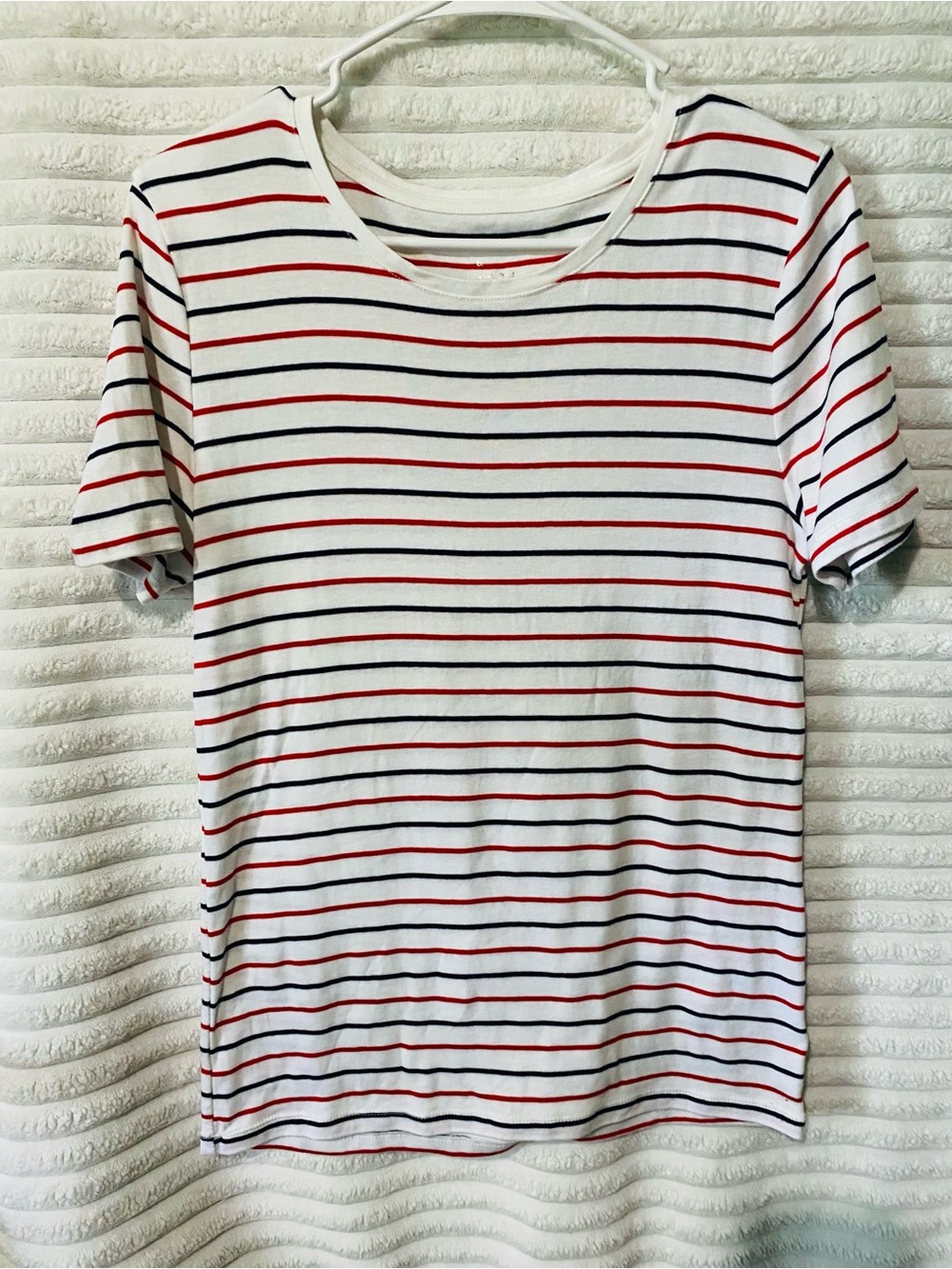 a new day White Short Sleeve Tee with Red and Navy Stripes
